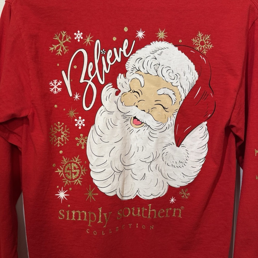 Simply Southern Believe Santa Claus Long Sleeve T-Shirt Adult Small 100% Cotton - Picture 6 of 11